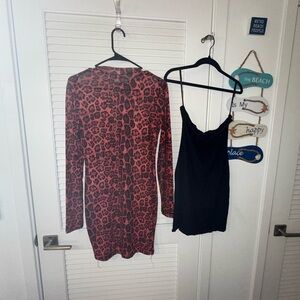 Sheer Leopard Mock Neck Mesh Dress + Black Strapless Slip – Size Medium